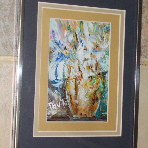 By Texas Artist Davila Other - "Butter Cup Floral" 4"x6"print matted & framed by Davila